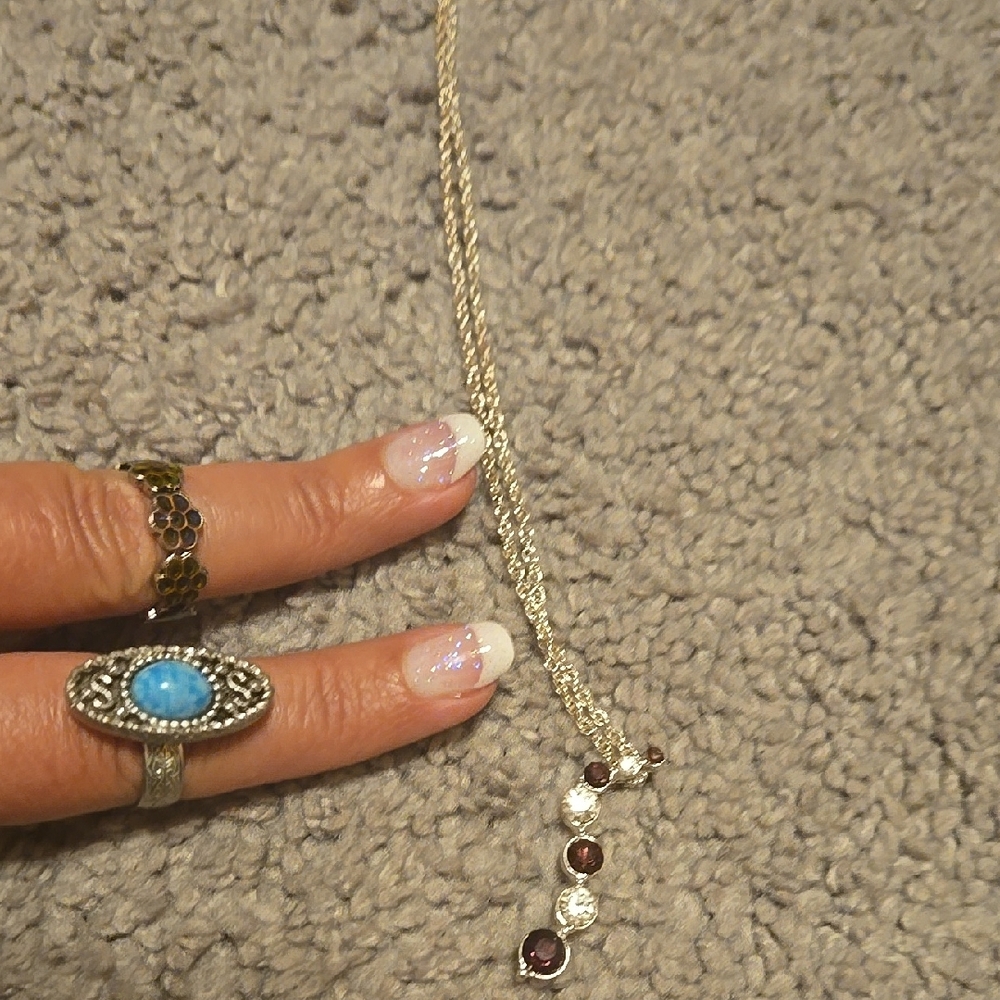 Elegant Silver and Purple Gemstone Necklace And Turquoise Ring